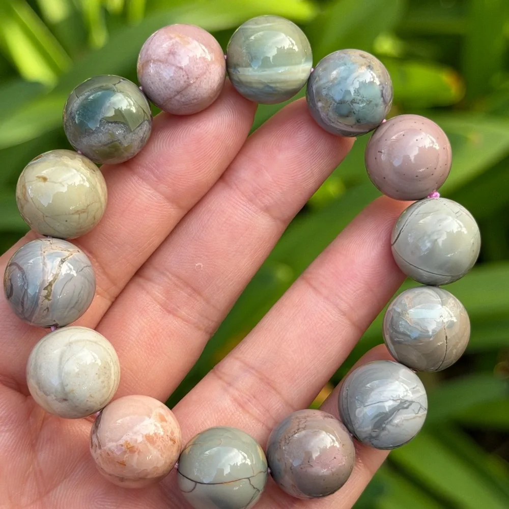 15mm‎ stretchable chunky multicolor Alashan agate bracelet 0837